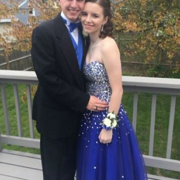 Royal Blue Strapless Prom Dress - Picture 2 of 7